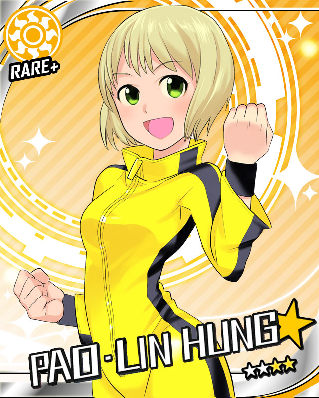 bad_id bad_pixiv_id bandai_namco card_(medium) card_parody character_name cinderella_girls_card_parody company_connection dragon_kid green_eyes huang_baoling idolmaster idolmaster_cinderella_girls parody saitou_yahu short_hair solo sparkle star sun_(symbol) tiger_&amp;_bunny