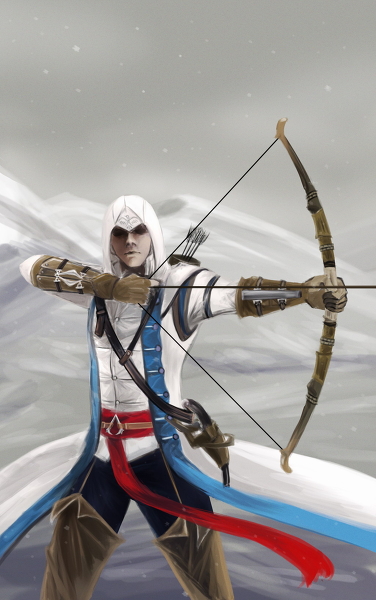 1boy artist_request ashin assassin's_creed assassin's_creed_iii assassin's_creed assassin's_creed_(series) assassin's_creed_iii bow_(weapon) coat connor_(assassin's_creed) connor_(ratohnhak&eacute;:ton) gloves hood male male_focus pixiv_thumbnail quiver resized solo weapon