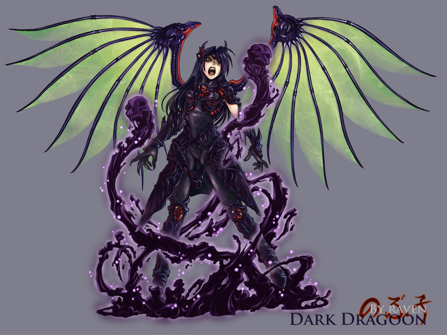 armor aura bone breasts claws eyepatch ghost gloves green_wings groin headgear lipstick long_hair makeup marci_miller md5_mismatch medium_breasts open_mouth original purple_hair rose_(dragoon) signature skull solo soul spandex teeth the_legend_of_dragoon tongue watermark wings