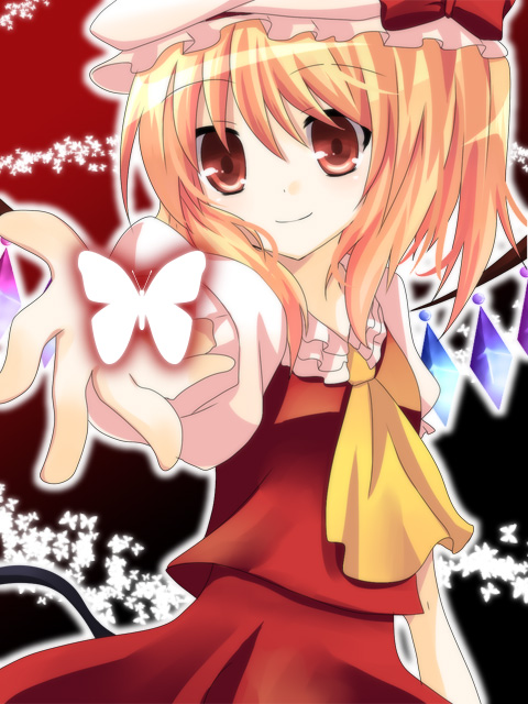 bad_id bad_pixiv_id blonde_hair bug butterfly flandre_scarlet insect kokoro_na red_eyes solo touhou wings