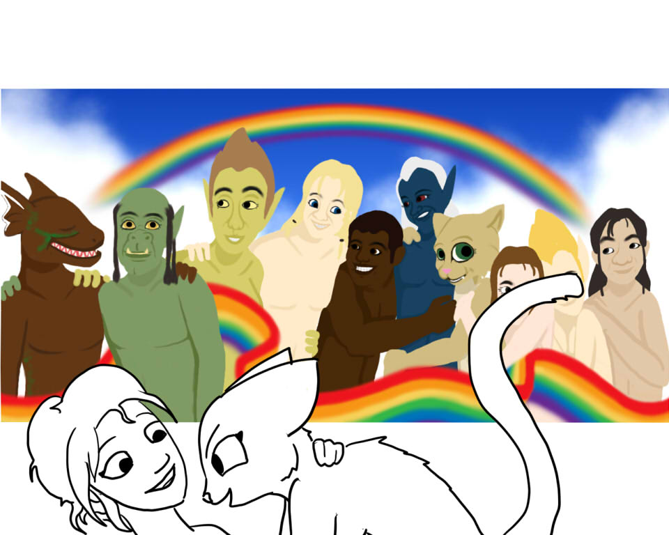 female human katia_managan khajiit lesbian mammal nude painting prequel rainbow sigrid the_elder_scrolls video_games