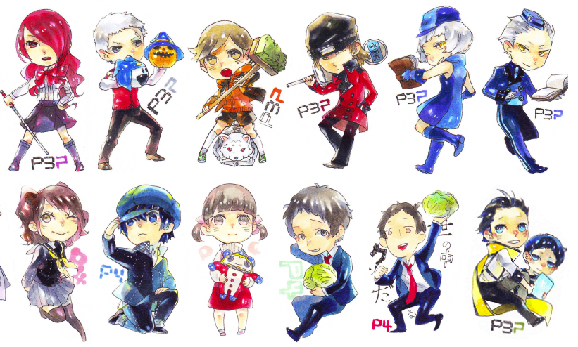 6+boys ;&gt; adachi_tooru amada_ken androgynous aragaki_shinjirou artist_request baseball_cap black_hair blue_eyes blue_hair blush bone boots boxing_gloves broom brown_hair cabbage cabbie_hat cape character_doll chibi coat collared_shirt copyright_name crossdressing dog doujima_nanako dress dual_persona elizabeth_(persona) fighting_stance folder formal hair_ornament hair_over_one_eye hand_in_pocket hand_on_head hand_on_headwear hand_on_hip hat jacket kirijou_mitsuru kneehighs kneeling koromaru kuma_(persona_4) long_hair looking_at_viewer looking_away mochizuki_ryouji multiple_boys multiple_girls necktie no_legwear one_eye_closed open_mouth pants parking_meter persona persona_3 persona_3_portable persona_4 pharos pyro_jack rapier red_hair reverse_trap ribbon sanada_akihiko school_uniform serafuku serious shirogane_naoto shirt shoes short_hair skirt skull_cap smile socks standing straight_hair suit suspenders sweater_vest sweatshirt sword teodor thighhighs turtleneck twintails walking wavy_hair weapon white_hair yellow_eyes zettai_ryouiki