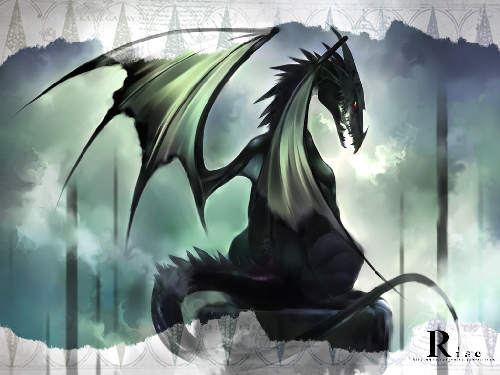 black_dragon dragon fog horns red_eyes rise tail touto_seiro wings
