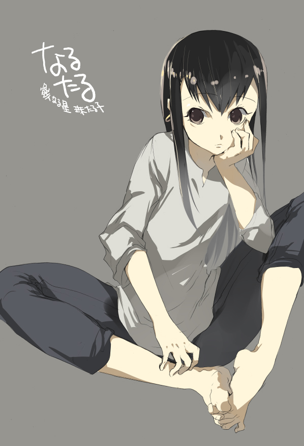 bad_id bad_pixiv_id barefoot black_hair brown_eyes feet kaimuari koga_norio long_hair male_focus narutaru otoko_no_ko solo