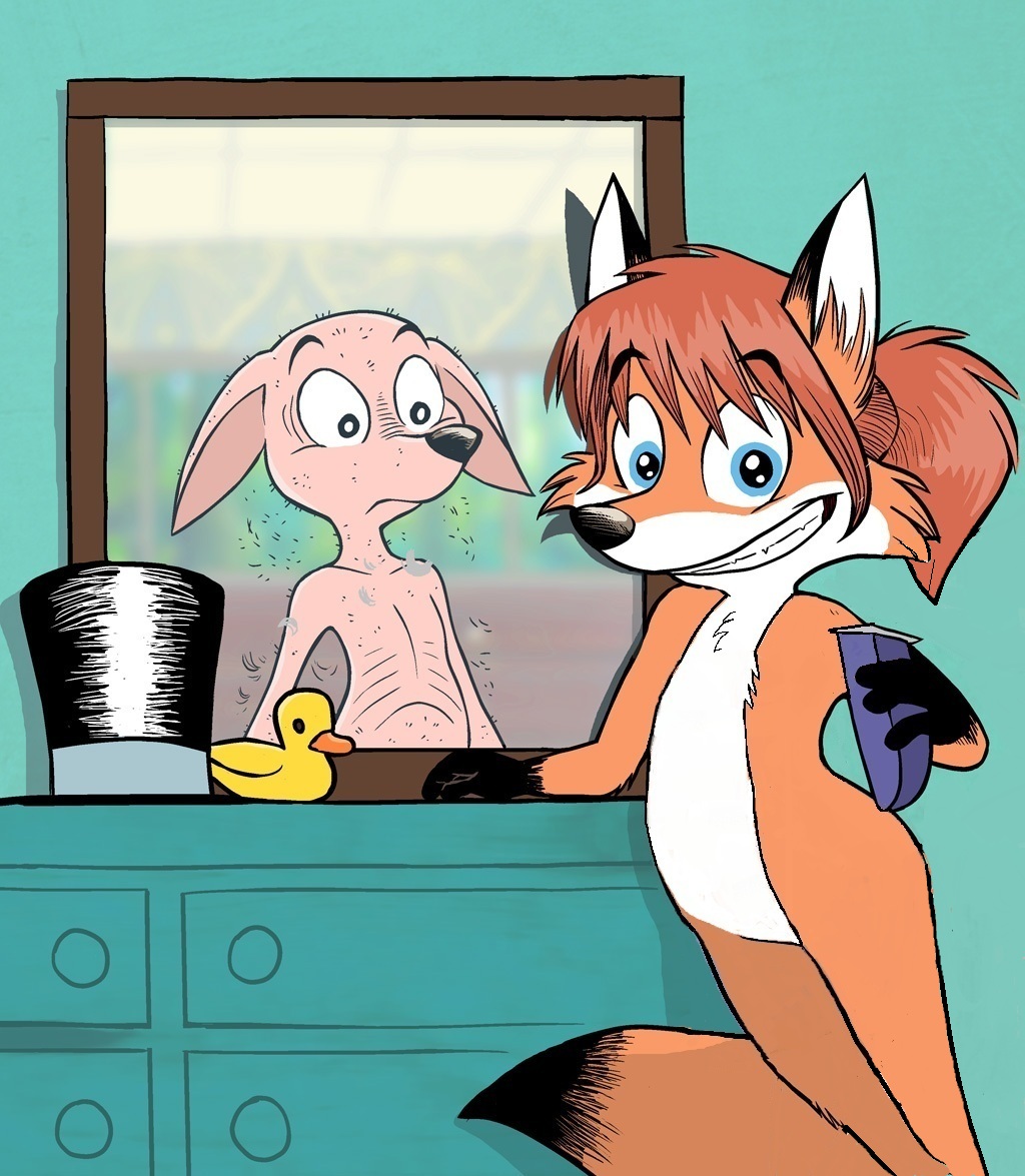 anthro canine cub duo edit female flat_chested fox hat male mammal millicent_mudd millie nude ozy ozy_and_millie shaved shaving webcomic young