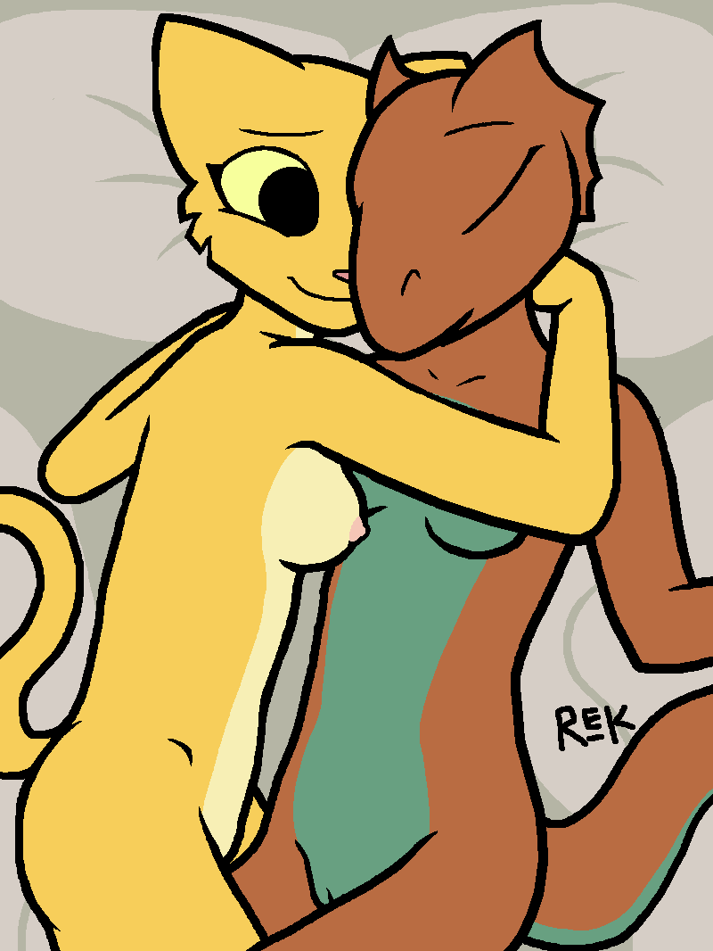 argonian bed couple cuddling feline female hug katia_managan khajiit lesbian mammal nipples nude prequel pussy quill-weave rek rektum scalie sleeping the_elder_scrolls the_elder_scrolls_iv:_oblivion video_games