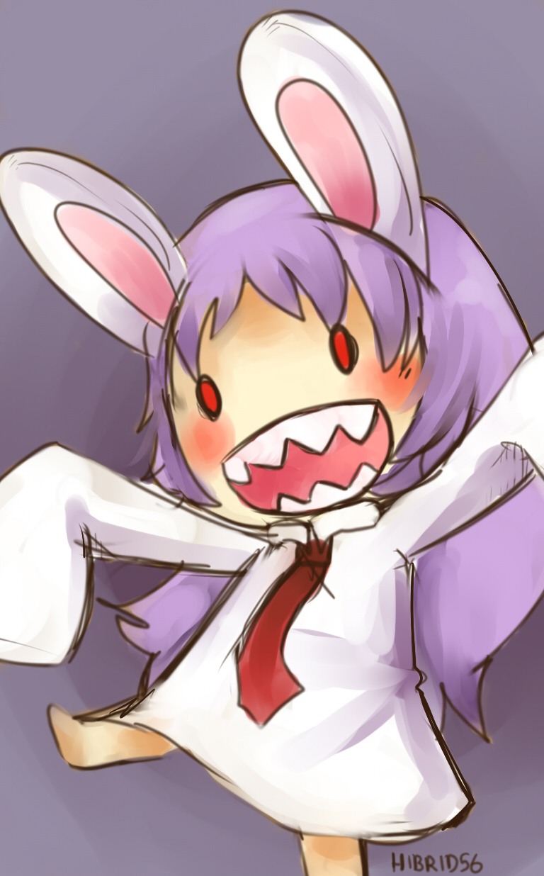 animal_ears bad_id bad_pixiv_id bunny_ears chibi hibrid56 highres max_(sam_&amp;_max) parody red_eyes reisen_udongein_inaba sam_and_max sharp_teeth solo teeth touhou