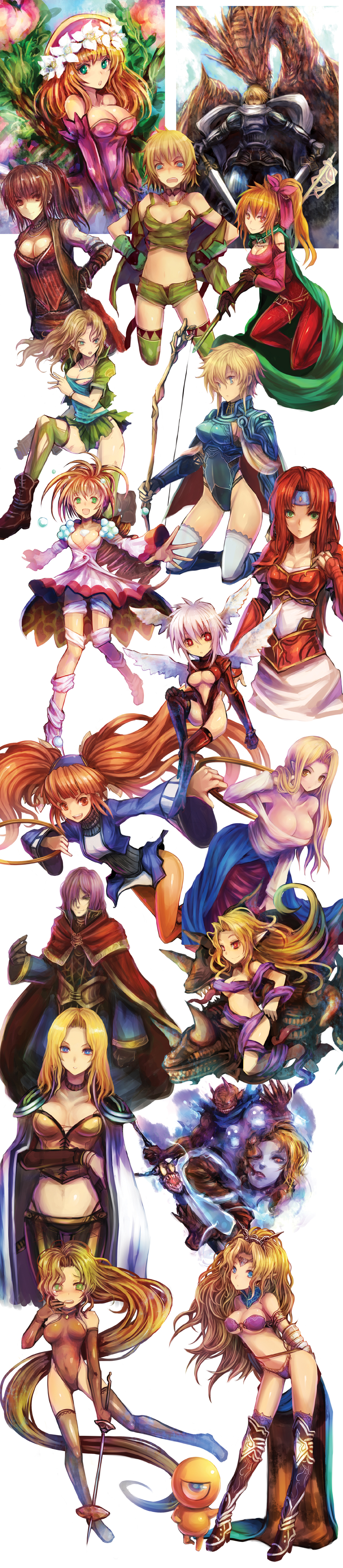6+girls :d :o absurdres adjusting_hair annie_(saga_frontier) armor bahamut_lagoon bare_shoulders blonde_hair blue_eyes blue_skin blush boots bow bow_(weapon) bra breasts brown_eyes brown_hair byunei byuu cape center_opening character_request choker cleavage corset crown cyclops dewprism dog_tags dragon dress dual_wielding elbow_gloves ellen_carson emilia_(saga_frontier) esper_(saga_2) falliccia final_fantasy final_fantasy_tactics flower gloves glowing glowing_eyes green_eyes green_legwear grin groin hair_bow hand_on_hip hands_on_hips hanjuku_hero hat head_wings headband highres holding hoop horns hula_hoop jacket jewelry kara_(color) large_breasts leaning_forward leotard lingerie long_hair long_image long_sleeves mint_(dewprism) monster multiple_boys multiple_girls navel necklace off_shoulder one-eyed open_mouth orange_hair pantyhose pointy_ears polearm ponytail purple_hair rapier red_eyes red_hair reis_duelar romancing_saga_3 saga saga_2 saga_frontier see-through shiny shiny_clothes short_hair short_shorts shorts shoulder_pads sideboob skin_tight skirt smile spear sword tall_image teacher_(saga_2) thigh_boots thighhighs tongue torn_clothes twintails ultima_(fft) underboob underwear unzipped weapon white_hair white_legwear wings yellow_eyes