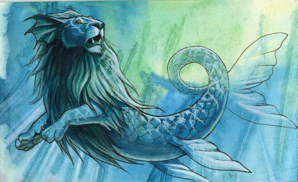 aquatic blue blue_hair blue_skin blue_theme cool_colors feline hair hibbary hybrid lion literal mammal sea_lion underwater water