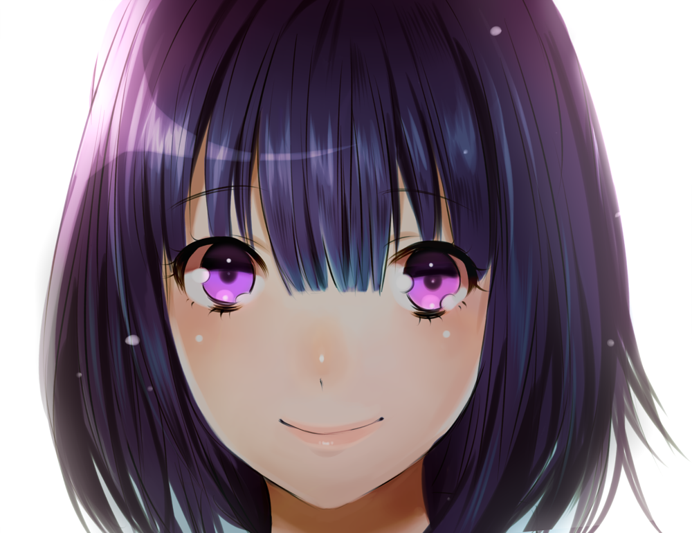 bad_id bad_pixiv_id bangs close-up closed_mouth eyebrows_visible_through_hair face hair_between_eyes lips looking_at_viewer minami_haruya original portrait purple_eyes purple_hair short_hair simple_background smile solo white_background