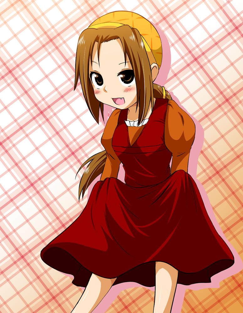 brown_eyes brown_hair cosplay dress dress_lift fang juliet_capulet juliet_capulet_(cosplay) k-on! long_hair romeo_and_juliet solo tadashi_(akashitei) tainaka_ritsu