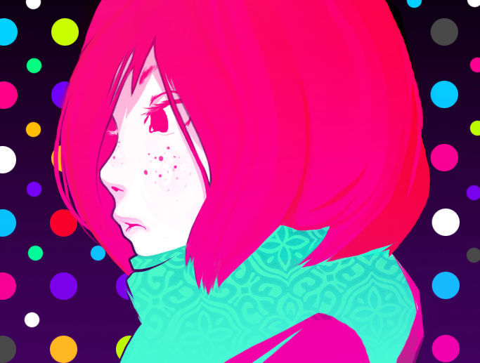 colorful copyright_request face freckles lips pink_hair profile scarf short_hair solo stein
