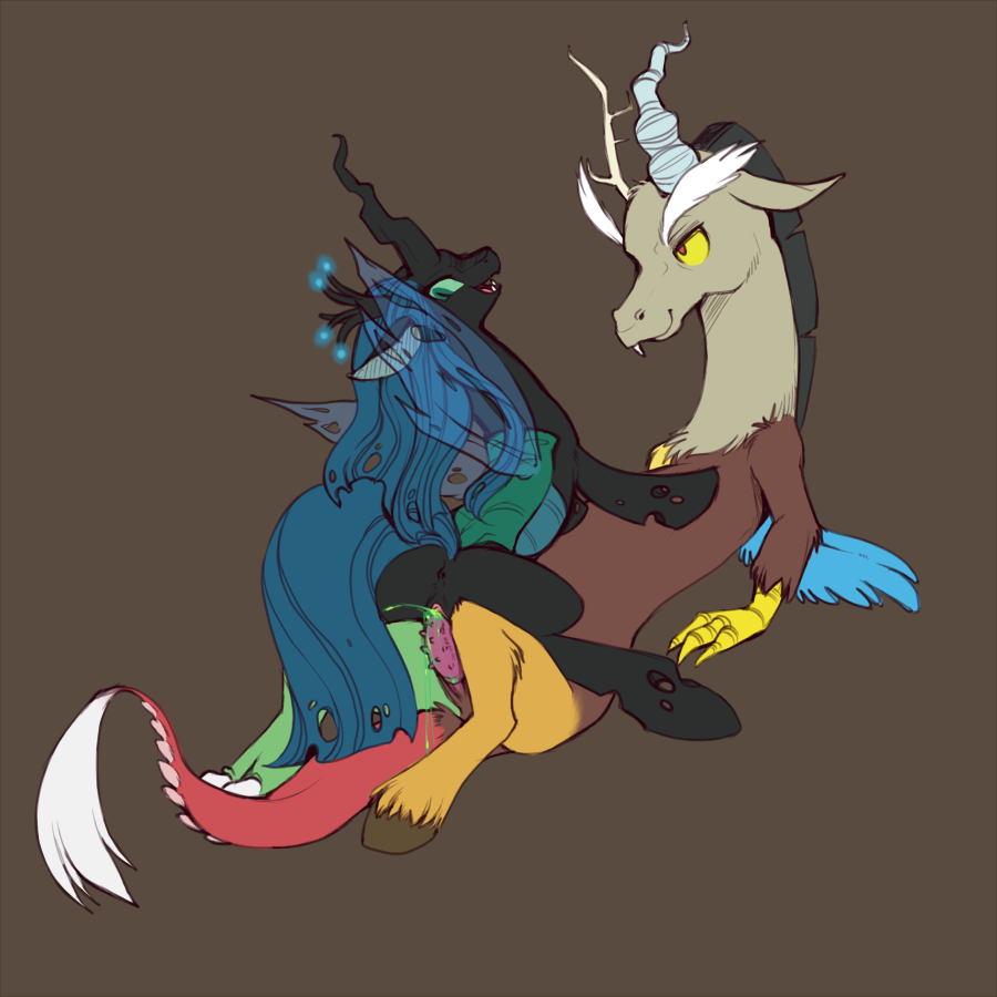 anus changeling colored_cum cum cum_in_pussy cum_inside discord_(mlp) draconequus fangs female feral friendship_is_magic green_cum green_eyes male my_little_pony penis puputi pussy queen_chrysalis_(mlp) sex straight wings yellow_eyes