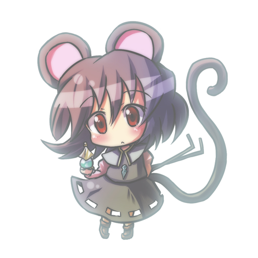 animal_ears bad_id bad_pixiv_id bishamonten's_pagoda blush_stickers dowsing_rod dress mouse_ears mouse_tail nazrin red_eyes ryogo shadow silver_hair simple_background solo tail touhou