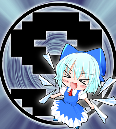 &gt;_&lt; 1girl chibi cirno closed_eyes jum_(parallel_parasol) lowres solo touhou