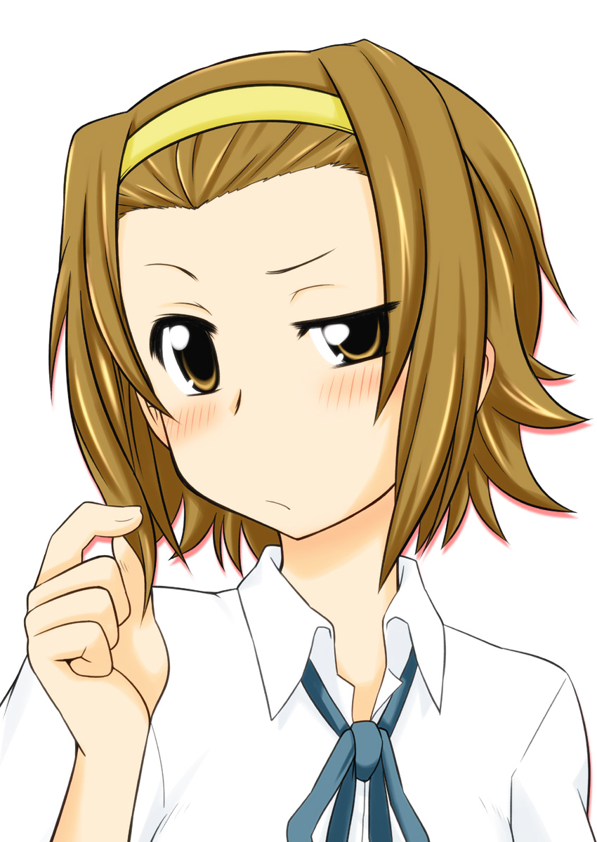 brown_eyes brown_hair hairband highres k-on! raised_eyebrow satsuki_inari school_uniform short_hair solo tainaka_ritsu uneven_eyes yellow_hairband