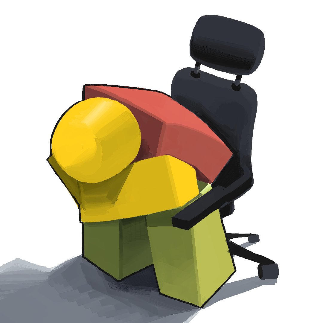 1other chair cheolsae facing_down head_down hunched_over meme office_chair roblox shadow shinji_in_a_chair_(meme) simple_background sitting solo swivel_chair white_background