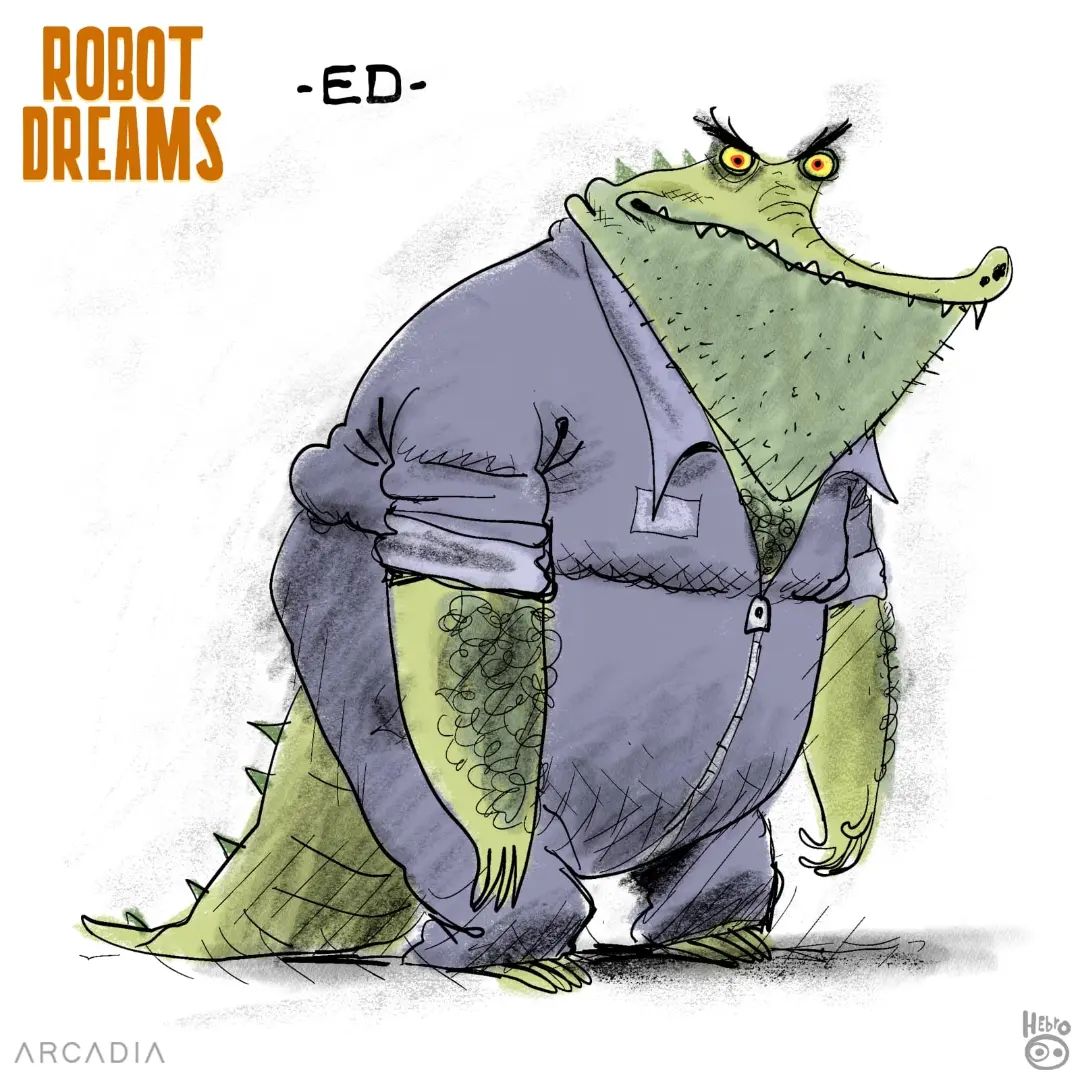 2020 4_fingers 4_toes anthro biped clothed clothing concept_art crocodile crocodilian crocodylid daniel_fernandez_casas ed_(robot_dreams) feet fingers green_body male model_sheet official_art reptile robot_dreams scalie simple_background solo toes