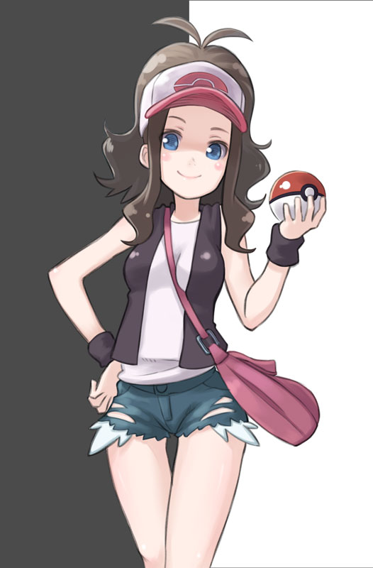 bad_id bad_pixiv_id baseball_cap hat holding holding_poke_ball long_hair mofu poke_ball pokemon pokemon_(game) pokemon_bw ponytail solo touko_(pokemon)