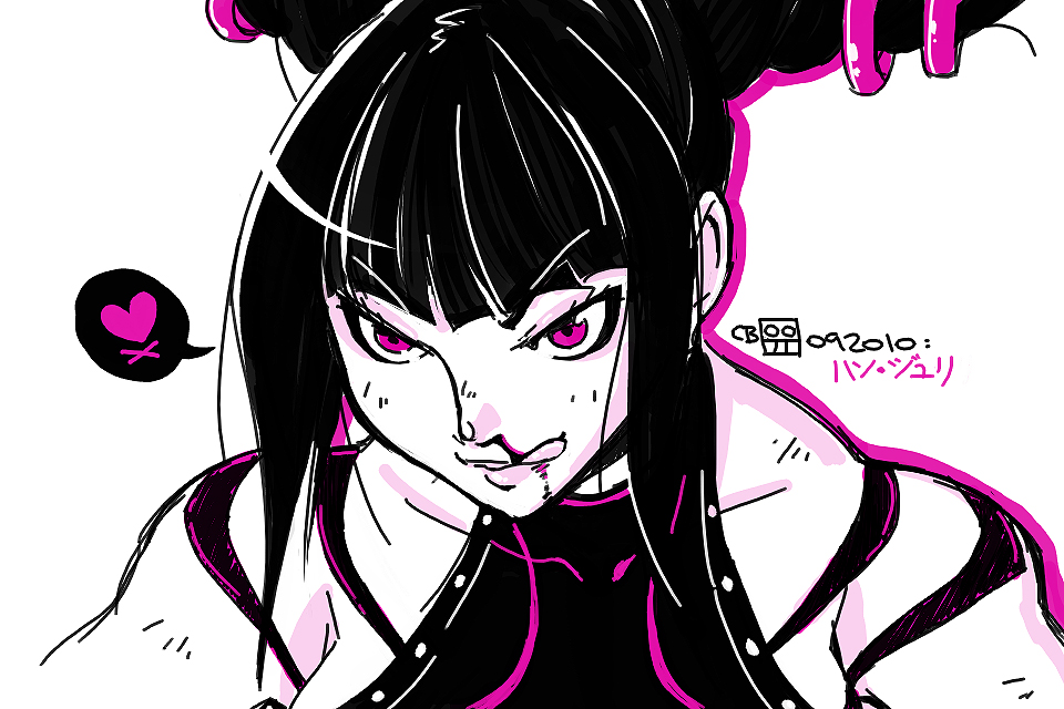 black_hair blood drill_hair halter_top halterneck han_juri heart jason_robinson licking_lips monochrome nosebleed smile solo street_fighter street_fighter_iv_(series) tongue tongue_out twin_drills upper_body