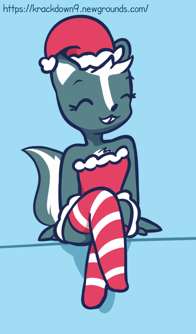 christmas clothing evie_(krackdown9) fan_character hat holidays krackdown9 legwear mammal mephitid santa_hat skunk socks striped_legwear striped_socks stripes