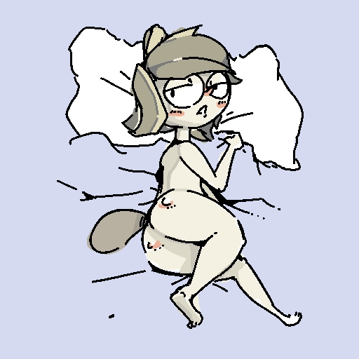 bed blush breasts butt eileen eyewear female glasses hair looking_at_viewer mole nude pillow pussy regular_show solo unknown_artist