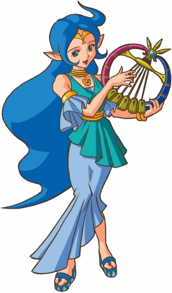 blue_eyes blue_hair full_body harp instrument jewelry jpeg_artifacts long_hair nayru official_art pointy_ears sandals the_legend_of_zelda the_legend_of_zelda:_oracle_of_ages the_legend_of_zelda:_oracle_of_seasons transparent_background