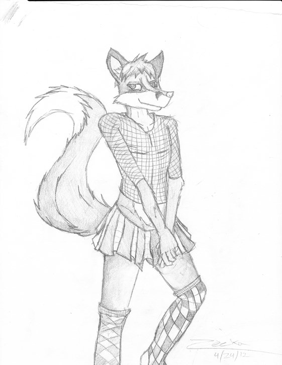 &dagger; canine cross crossdressing dress female fox girly gloves male mammal paws plain_background skirt smile socks solo white_background y zeeka