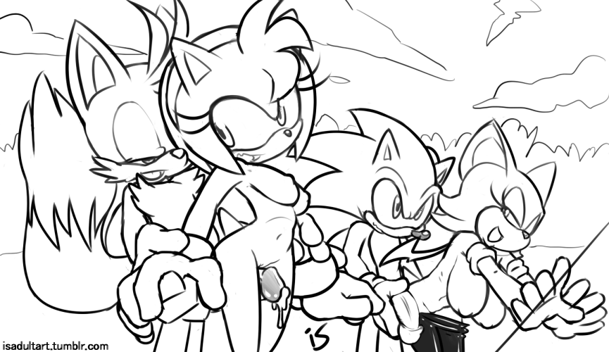 black_and_white breasts canine cum female fox gloves group hairband hedgehog is is_(artist) male mammal miles_prower monochrome nipples nude penis pussy rouge_the_bat sega sonic_(series) sonic_the_hedgehog straight