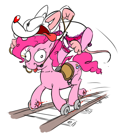 blood crossdressing crossover cutie_mark derp duo equine female feral friendship_is_magic gag horse ishoka male mammal my_little_pony piercing pinkie_pie pinkie_pie_(mlp) pinky pinky_and_the_brain plain_background pony rail saddle train_tracks what white_background