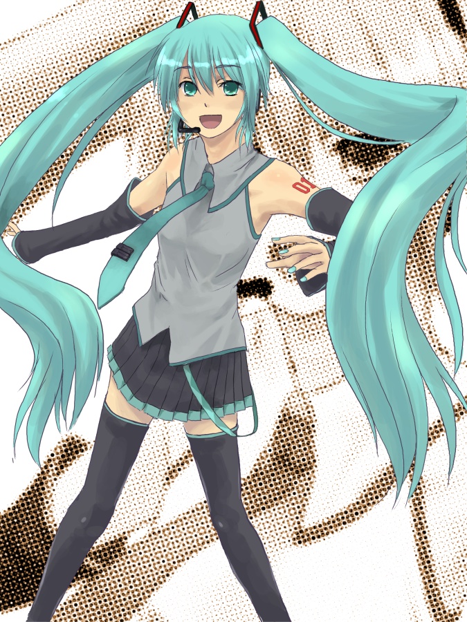 aqua_hair hatsune_miku ikko long_hair solo thighhighs twintails very_long_hair vocaloid