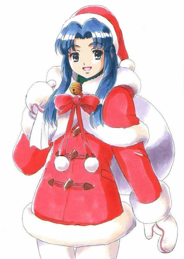 asakura_ryouko bell christmas fujita_(speedlimit) hat mittens pantyhose ribbon sack santa_costume santa_hat solo suzumiya_haruhi_no_yuuutsu traditional_media white_legwear