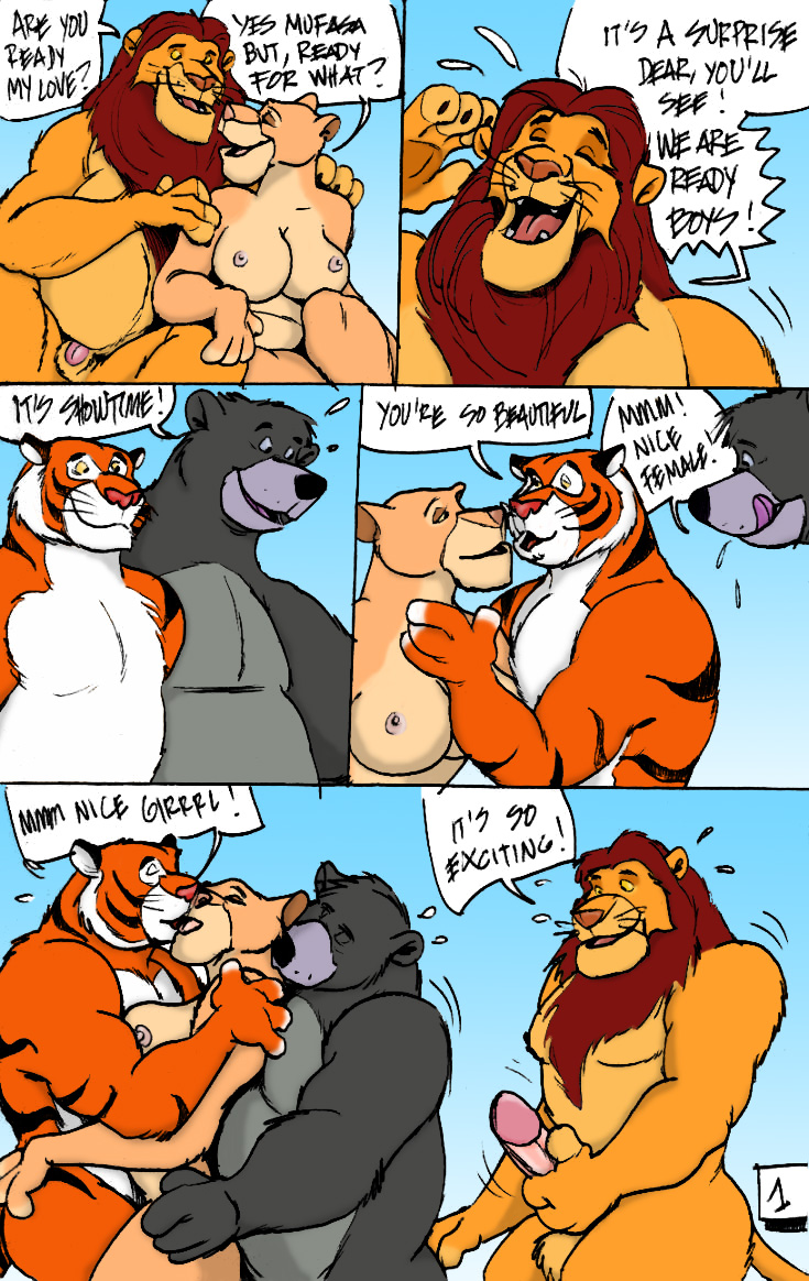 anthro anthrofied balls baloo bear belly breasts chubby crossover disney feline female grope jungle_book kissing lion male mammal masturbation mufasa muscles pecs penis rajah sarabi shaffer straight the_lion_king tiger tongue tongue_out wolfwood1