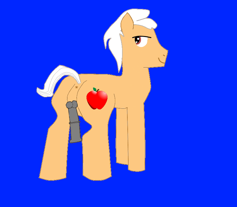 animal_genitalia anus apple balls blue_background brown_eyes cutie_mark equine feral friendship_is_magic fruit georgeboy georgeboy_(mlp) horse horsecock lol_comments male mammal ms_paint my_little_pony orange_body original_character penis plain_background pony solo standing