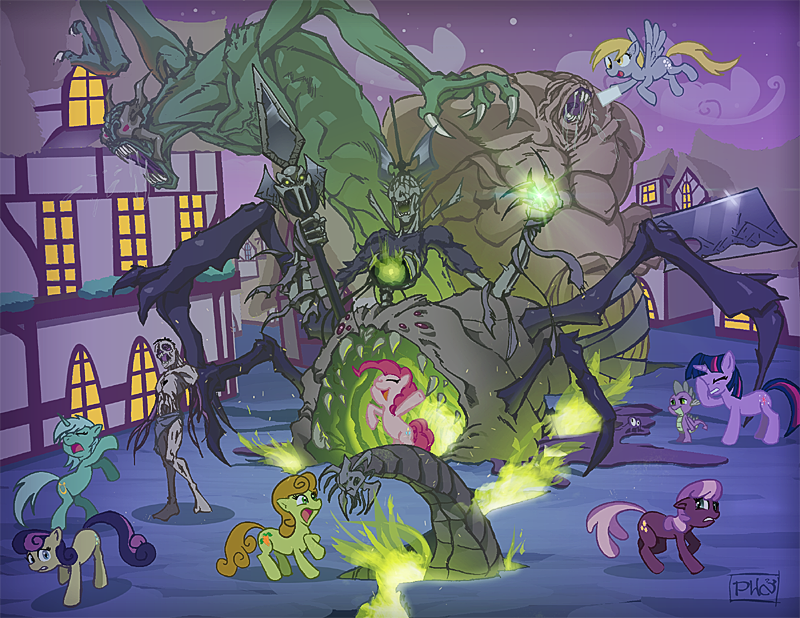 bonbon_(mlp) carrot_top_(mlp) cheerilee_(mlp) cutie_mark dead_space dragon equine facepalm female feral fluttershy_(mlp) friendship_is_magic horn horse house lyra_(mlp) lyra_heartstrings_(mlp) mammal mastafuu mother_orb_of_lens_flare my_little_pony original_character parody pegasus phn pinkie_pie_(mlp) pony ponyville rainbow_dash_(mlp) rarity_(mlp) scalie smooze spike_(mlp) the_smooze_(mlp) twilight_sparkle_(mlp) unicorn weapon wings