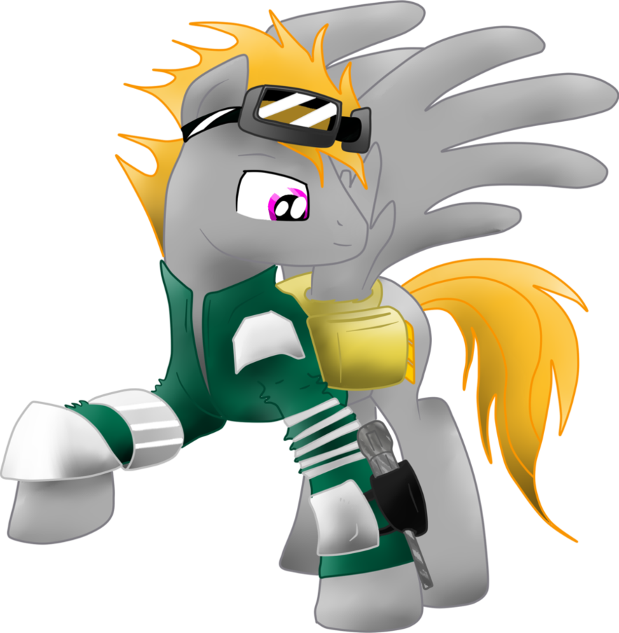 alpha_channel bag blonde_hair clothing eyewear goggles hair knee_pads male my_little_pony plain_background purple_eyes saddle_bag screwdriver_(tool) shirt shoulder_pads smile solo standing tool transparent_background unknown_artist wings