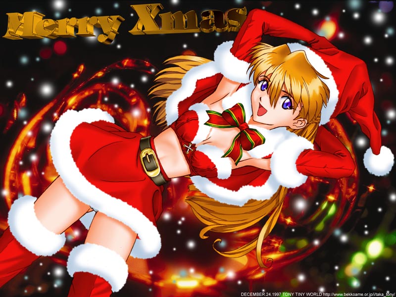 1girl :d armpits arms_behind_head arms_up bandeau bangs belt blue_eyes bow bowtie breasts capelet christmas cleavage corset dated dutch_angle elbow_gloves english fur_trim gloves glowing hair_between_eyes hat large_breasts long_hair looking_at_viewer midriff miniskirt neon_genesis_evangelion open_mouth orange_hair panties pantyshot pantyshot_(standing) red_capelet red_gloves red_legwear santa_costume santa_hat skirt slender_waist smile snowing solo souryuu_asuka_langley standing strapless tanaka_takayuki thighhighs tubetop underwear white_panties