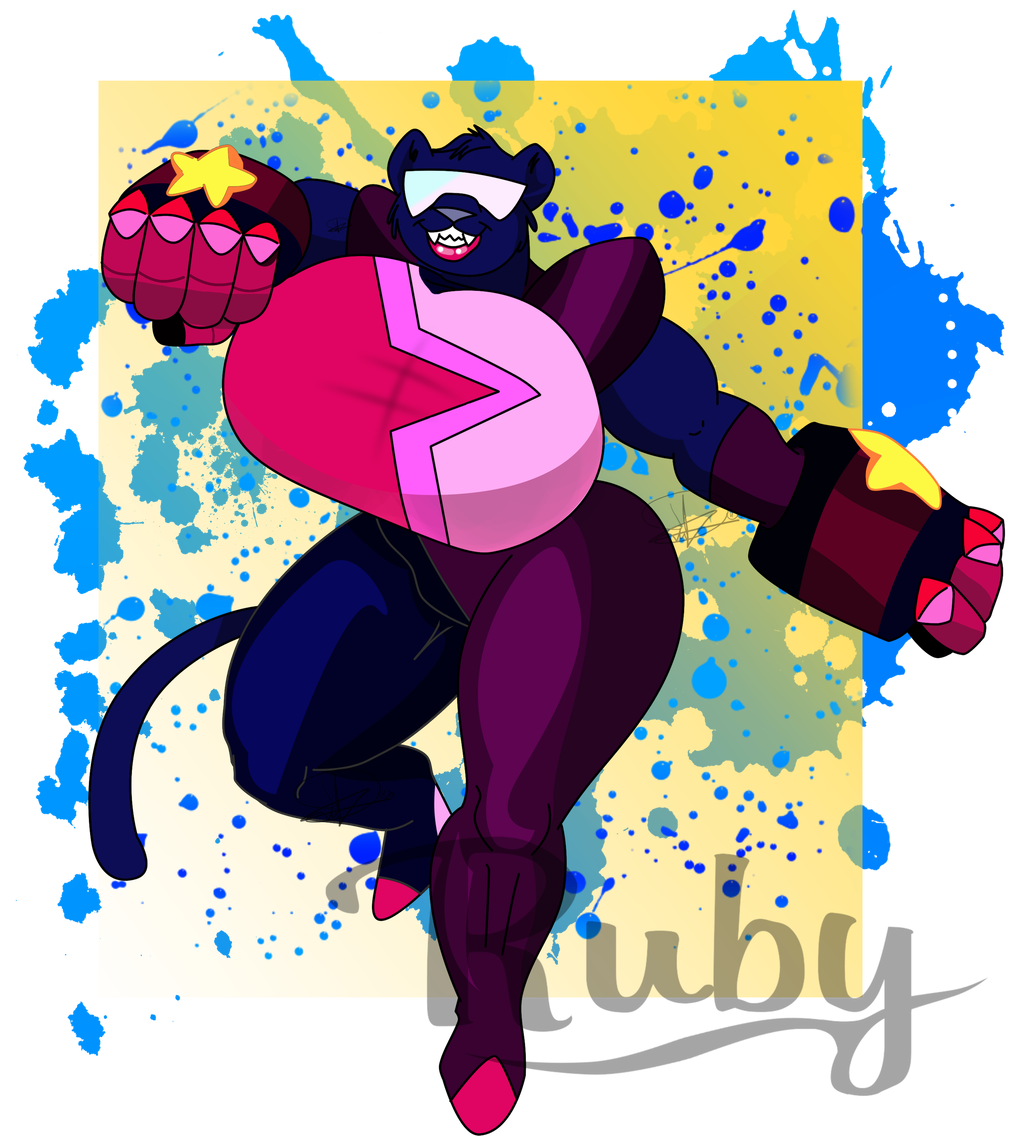 alien anthro big_breasts breasts butt cartoon_network cat clothed clothing cosplay digital_media_(artwork) ember_black eyewear feline female fur garnet gem glasses hi_res huge_breasts hybrid looking_at_viewer mammal muscular open_mouth pantherine ruby-kila smile solo steven_universe thick_thighs thick_thigs voluptuous