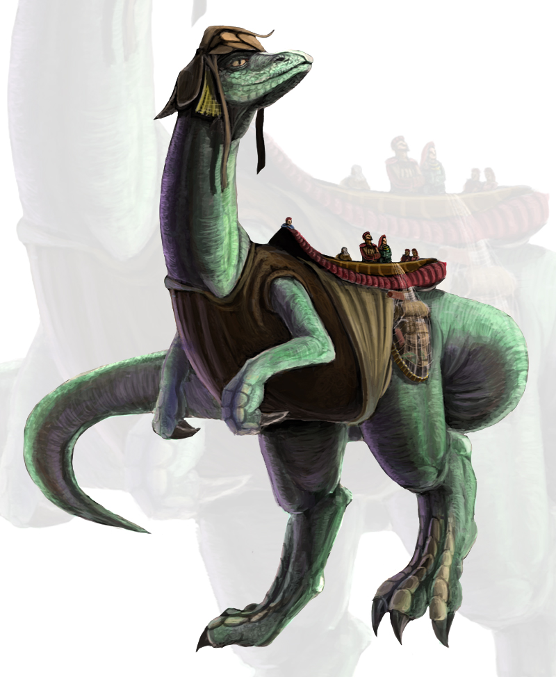 blowup_background claws clothed clothing dinosaur female green_body harness hat human macro male mammal nomad saddle scalie transportation traveling tsitra360 vest zoom_layer