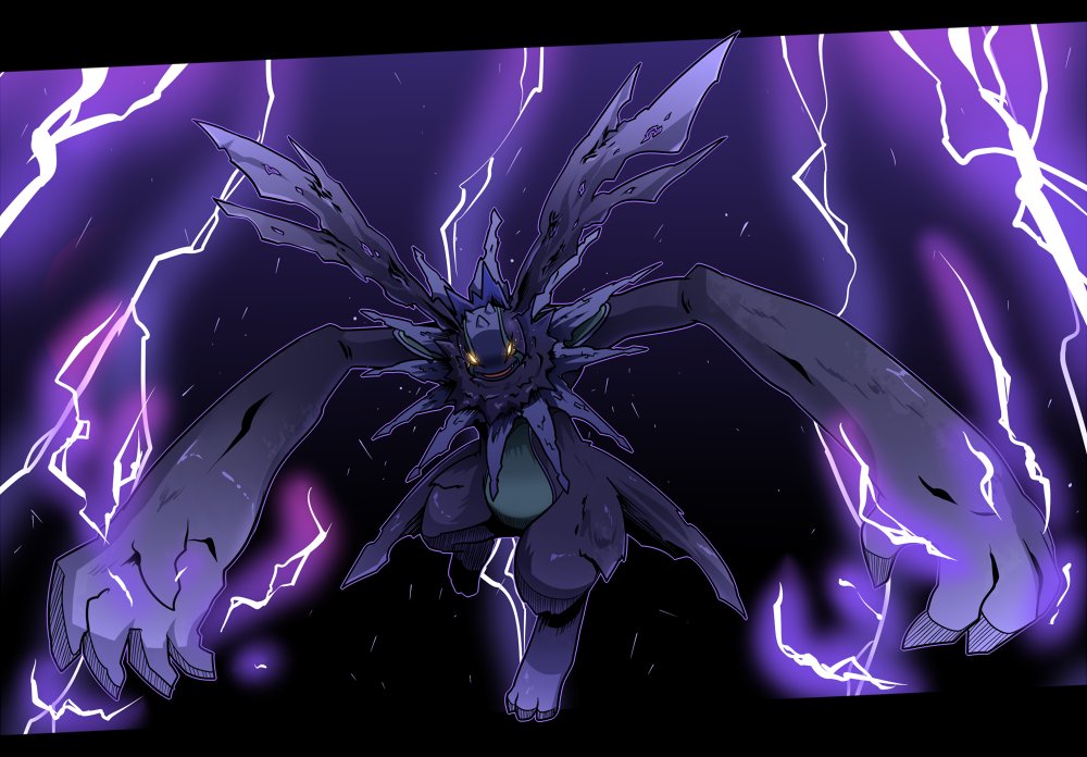 angel attack cherubimon cherubimon_(vice) corruption digimon digimon_(creature) electricity fallen_angel glowing glowing_eyes horns lightning long_arms satsuki_mei_(sakuramochi)