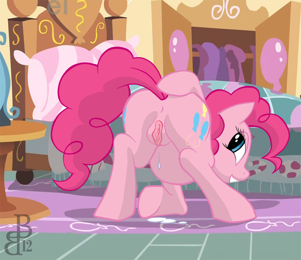 anus bed blue_eyes colour_crusader cutie_mark equine female feral friendship_is_magic fur hair horse mammal mlpfim my_little_pony nude pink_fur pink_hair pinkie_pie_(mlp) pony presenting pussy pussy_juice solo