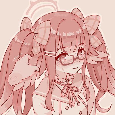 1girl blue_archive blunt_bangs blush bow disembodied_limb glasses grabbing_another's_wing hair_bow hair_ornament hairclip halo head_wings long_hair looking_ahead lowres maibotsumou monochrome multiple_hair_bows neck_ribbon nose_blush oekaki red_theme ribbon sailor_collar shimiko_(blue_archive) shirt simple_background solo sweat twintails upper_body wings