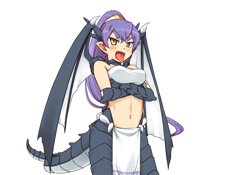 1girl :d aged_up arms_under_breasts bandeau blush bmp-to-png_conversion breasts claws cowboy_shot crossed_arms crossed_bangs dragon_claw dragon_tail dragon_wings fangs game_cg hair_between_eyes horns jingai_modoki large_breasts long_hair looking_at_viewer mon-musu_quest! monster_girl navel non-web_source open_mouth papi_(mon-musu_quest!) pointy_ears ponytail purple_hair scales simple_background slit_pupils smile solo spoilers stomach tail thick_eyebrows tongue tongue_out transparent_background v-shaped_eyebrows v-shaped_eyes very_long_hair white_bandeau white_loincloth wings yellow_eyes