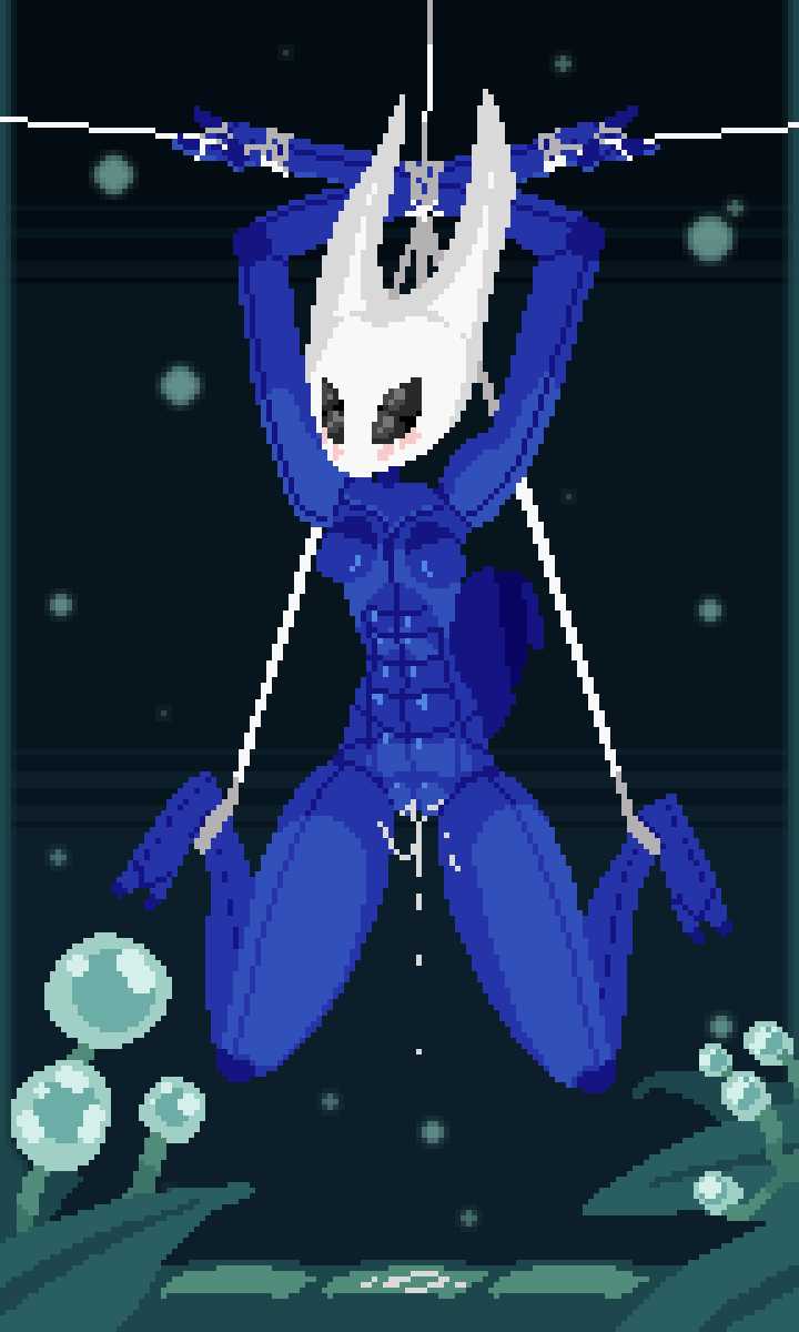 2_toes 3_fingers abs anthro arthropod arthropod_abdomen bdsm blue_body blush bodily_fluids bondage bound breasts exoskeleton feet female fingers genital_fluids genitals glistening glistening_body hi_res hollow_knight hornet_(hollow_knight) joints looking_at_viewer loose_noose multi_eye non-mammal_breasts pussy pussy_juice_on_leg pussy_juice_on_pussy pussy_juice_puddle rope solo team_cherry toes vaginal_fluids white_head white_rope