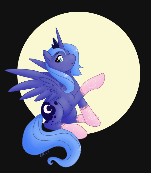 crown cutie_mark equine female feral friendship_is_magic hair horn horse looking_at_viewer mammal my_little_pony pony princess_luna_(mlp) pterosaurpony socks solo winged_unicorn wings