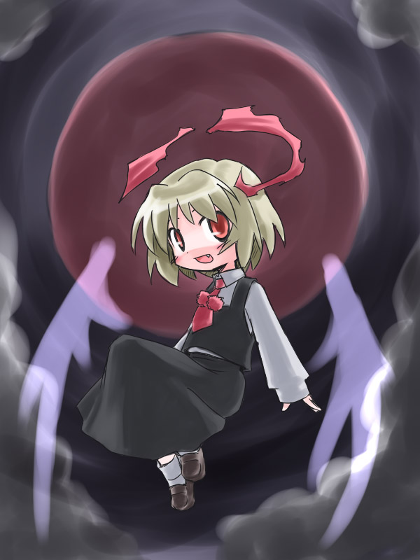 blonde_hair darkness ex-rumia kugelschreiber red_eyes ribbon rumia sitting smile solo touhou wings