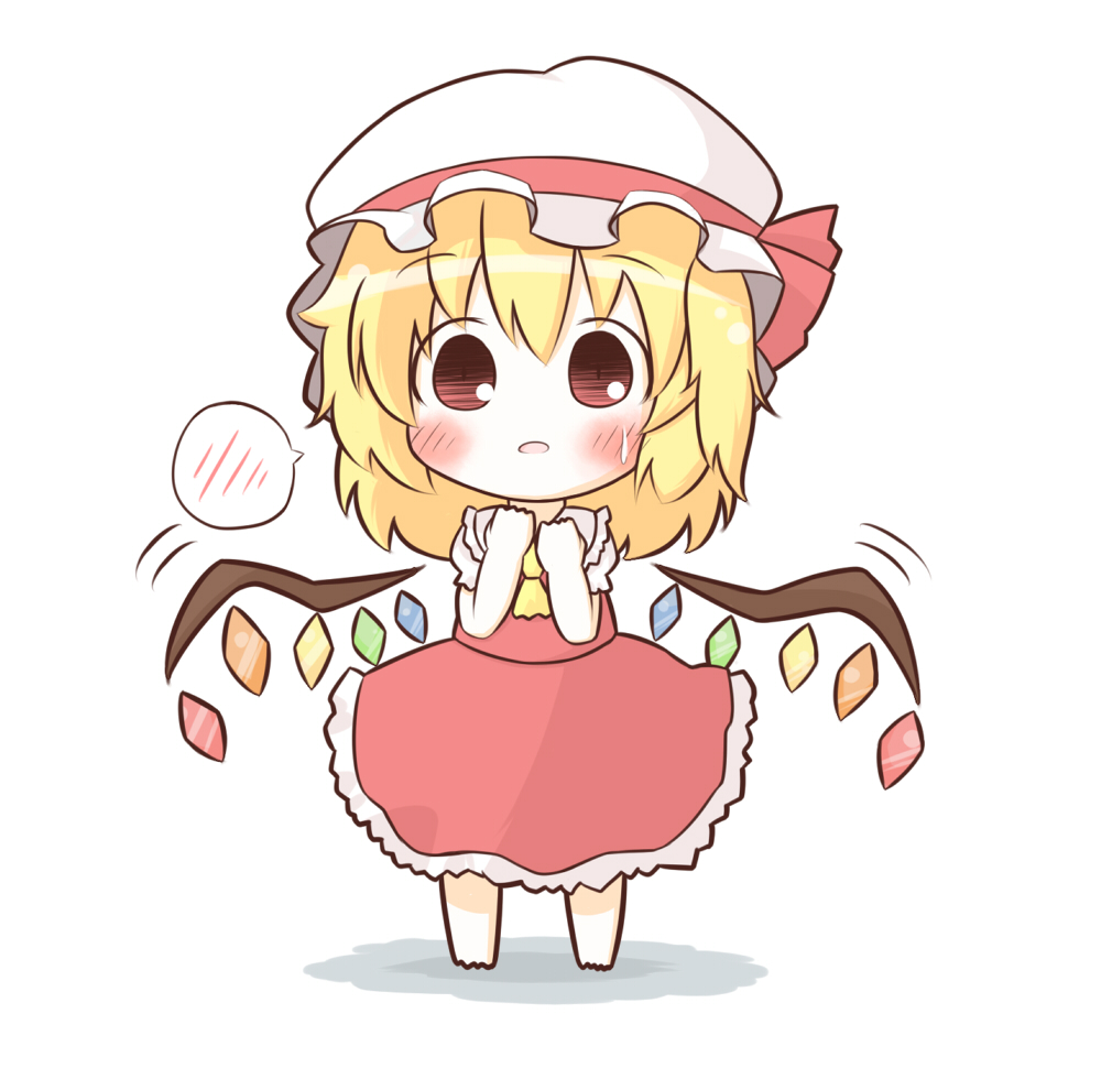 bad_id bad_pixiv_id blonde_hair blush chibi flandre_scarlet hat red_eyes side_ponytail skirt solo south114 touhou wings