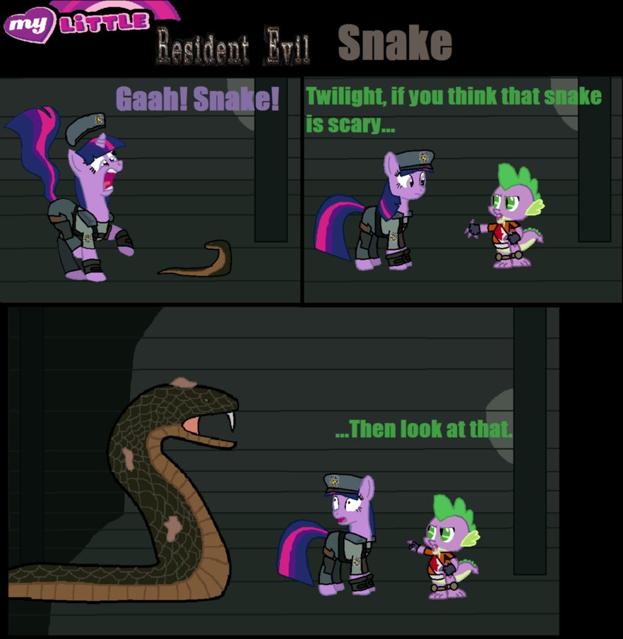 comic cosplay dragon equine female feral friendship_is_magic horn horse jill_valentine male mammal my_little_pony parody pony reptile resident_evil richard_aiken scalie snake spike_(mlp) twilight_sparkle_(mlp) unicorn zergrex