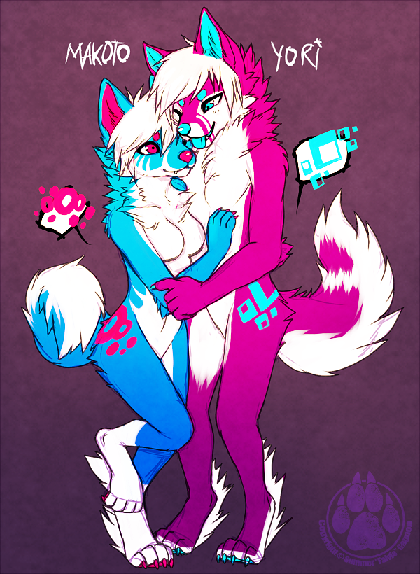 blue_eyes blue_fur blue_nose falvie hug male nude pink_eyes pink_fur pink_nose solo