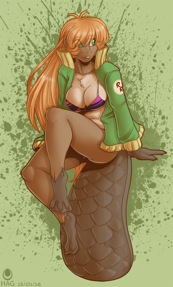 anthro avencri beaver bikini blonde_hair breasts brown_fur buckteeth clothing digital_media_(artwork) female fio_(avencri) fur green_eyes hair jacket long_hair mammal medium_breasts rodent simple_background smile solo swimsuit teeth webbed_feet